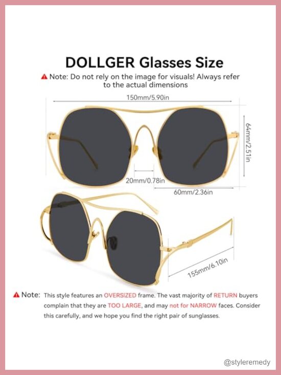 Oversized Aviator Sunglasses Metal Frame UV400 Retro Punk Cool Shades